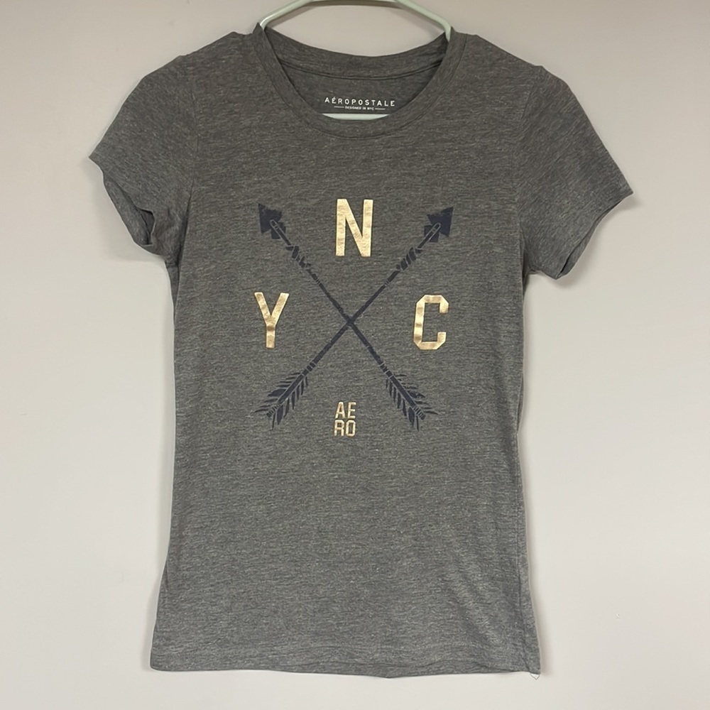 Aeropostale Grey tee with  metallic graphic , Medium